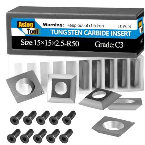 15mm Square Tungsten Carbide Replacement Cutter Inserts Knives 15 x 15 x 2.5mm-4 Edges with 2" Face Radius fit for Woodworking Helical Planer Head and CNC or DIY Wood Lathe Turning Rougher Tools 10pcs