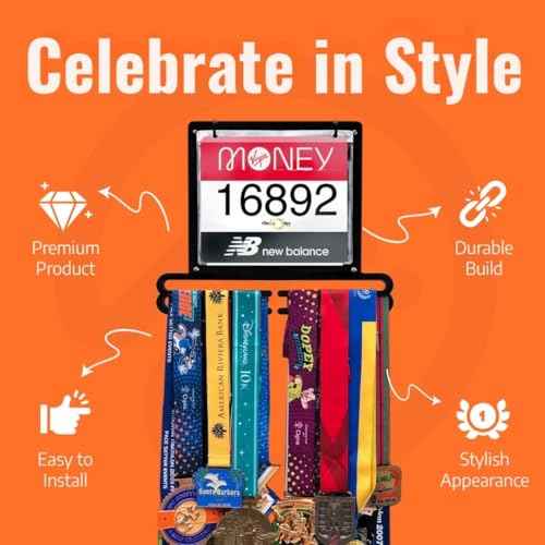 Race Bib and Medal Display Medal Hanger Display Medal Holder Bib Boards for Runners Medal Hanger Medal Holder Display Running Medal Hanger Display Displays up to 50+ Medals,100+ Race Bibs
