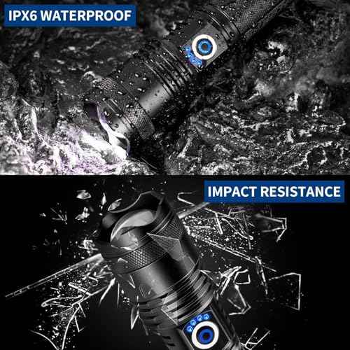 Rechargeable LED Flashlights High Lumens, 99,000 Lumens Super Bright Flashlights with 5 Modes, Waterproof Powerful Flash Light Multifunctional Flashlights for Home Emergencies Hiking£¨2 Pack£© (Black)