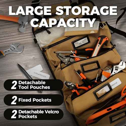 COMOWARE Roll Up Tool Bag, 600D Oxford PVC Coated Tool Organizer with 11 Pouches, 5 Exterior Wrench Pockets & Adjustable 51.2" Shoulder Strap for Mechanics, Plumbers, Camping, Motorcycle