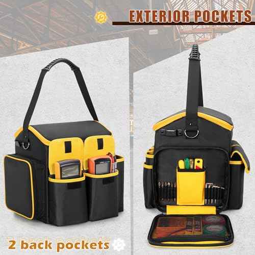 Tool Bag with a Detachable Divider, Tool Tote with Multiple Pockets, Black