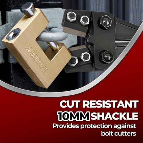 Maudex¢ç MBX/70 Solid Brass Heavy Duty Lock with 0.51¡± Shackle Clearance and 0.39¡± Thick Bolt - [Anti Pick, Anti Drill Cylinder] - Ideal Lock for Storage Units with 5 Keys