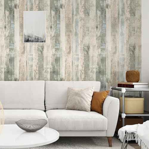 Wallercity Grey/Green Butcher Block Contact Paper Vintage Wood Grain Contact Paper Vinyl Wrap Countertop Peel and Stick Wood Wallpaper Self Adhesive Wooden Wallpapers for Cabinets Table 15.8''x78.7''