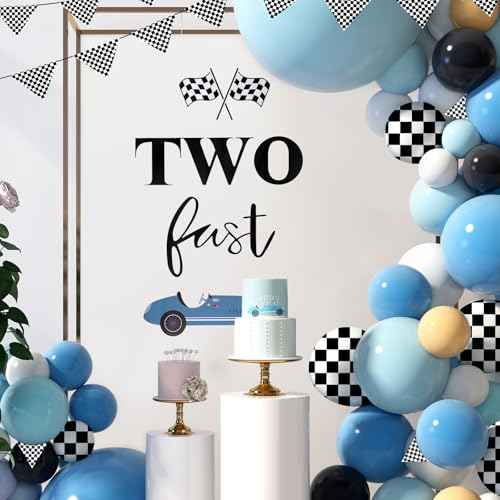 Two Fast Birthday Sticker Sign for Backdrop, Birthday Decorations Race Car Party Decorations for Wall Wood Poster Board Mirror Two Fast Backdrop for Balloon Arch Party Playroom