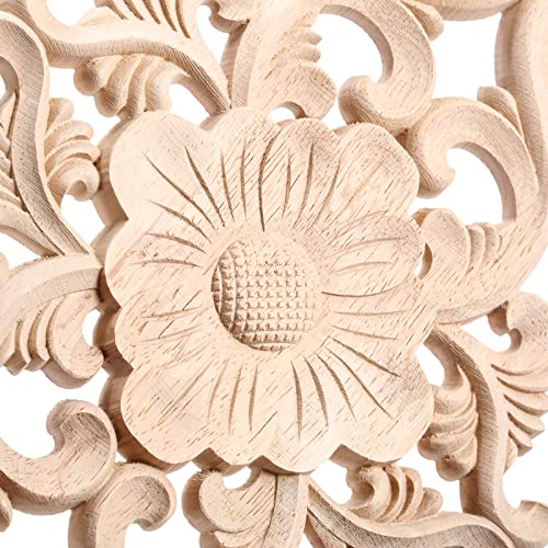 Wood Carved Appliques, 2Pcs Wooden Decorative Onlays, MUXSAM Unpainted Furniture Center Decals for Cabinet Dresser Bed Door Wall Wardrobe Ceiling Decoration Home DIY Project, 15x10.5cm/5.9"x4.13"