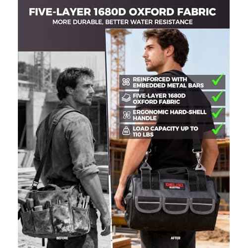 DELIXI Tool Bag 13-Inch + 3 Pack Utility Zipper Tool Pouches (18 Pockets), 1680D Oxford Fabric Tool Box Organizer with Shoulder Strap, Multipurpose Storage for Mechanic, Electrician, DIY, Gift