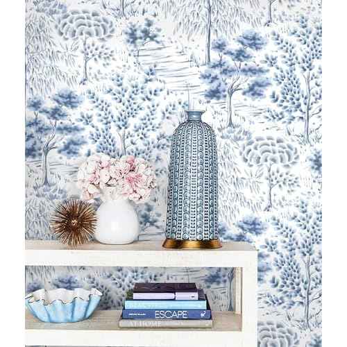 Timeet Peel and Stick Wallpaper White and Blue Wall Paper Removable Self Adhesive Wallpaper Tree Contact Paper for Bedroom Bathroom Walls Covering Vinyl Roll 17 inx78.7 in