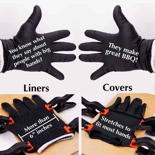 Grilling Glove Kit ? 2 Heat Resistant Liners ? 30 Black Nitrile Gloves ? Disposable BBQ Gloves with Washable Heat-Resistant Liners ? Replaceable Cover Oven Mitt for Barbecue and Smoking Meat