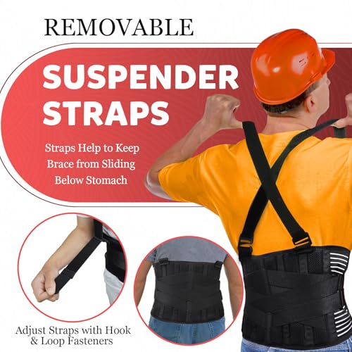 Work Back Support Belt with 2 Removable Suspender Straps, Back Posture Protector for Heavy Lifting Safety Protector, Lumbar Brace for Men Women in Moving, Construction, and Warehouse Jobs Small