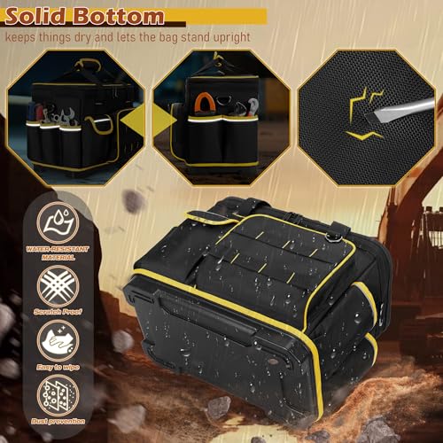 16-inch Tool Bag with Hard Bottom and a Detachable Divider, Heavy Duty Tool Tote with Multiple Pockets, Black