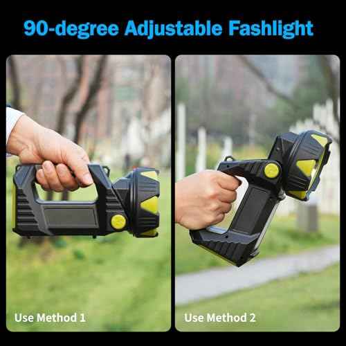 LED Spotlight, 10000 Lumens Rechargeable Flashlight, 90¡Æ Rotate, 8 Modes with Cob& Tail Light, IPX5 Waterproof,4800mAh Battery, Handheld Flashlight for Camping, Emergency