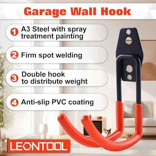 12 Pack Garage Hooks, Steel Heavy Duty Garage Storage Hooks with Anti-Slip Coating, Wall Storage Hanger, Garage Organizer Wall Mount Utility Hooks for Hanging Bikes Ladder Yard Tools