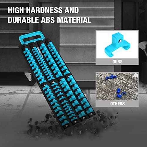 DURATECH Socket Organizer, 80-Piece Portable Socket Holder with Handle, ABS Sockets Tray Wall and Tool Cart Mounted, 1/4", 3/8", 1/2" Drive, Blue(Socket not Included)