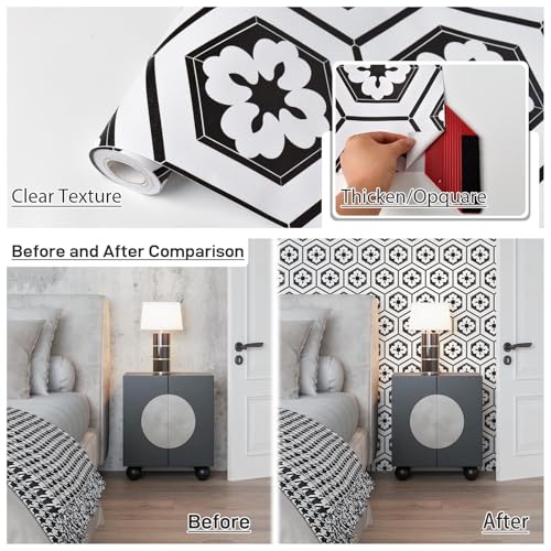 Naphite Black and White Peel and Stick Wallpaper Boho Geometric Black Modern Self Adhesive Removable Wallpaper for Bathroom Kitchen Backsplash Waterproof Contact Paper for Cabinets 17.3inW 78.7inL