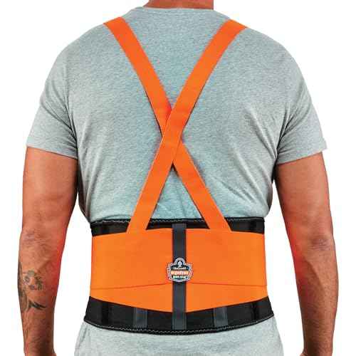 Ergodyne ProFlex 100HV Back Support Brace, High Visibility Support Belt, 8" Spandex Material, Removeable Straps