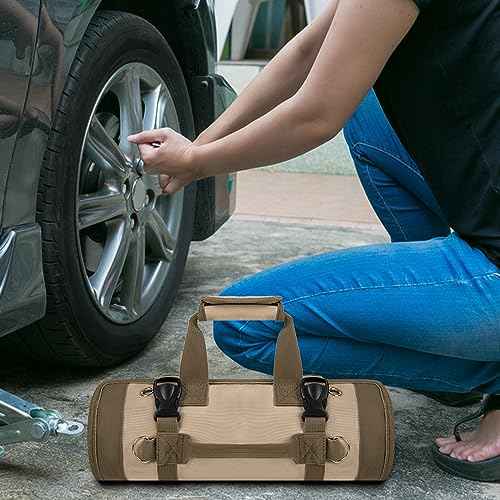 Heavy Duty Portable Soft Tool Storage Organization,Tool Bag with Detachable Pouches for Mechanics, Wall/Car Mountable, Foldable Rollup Organizer for Mechanics & Electricians