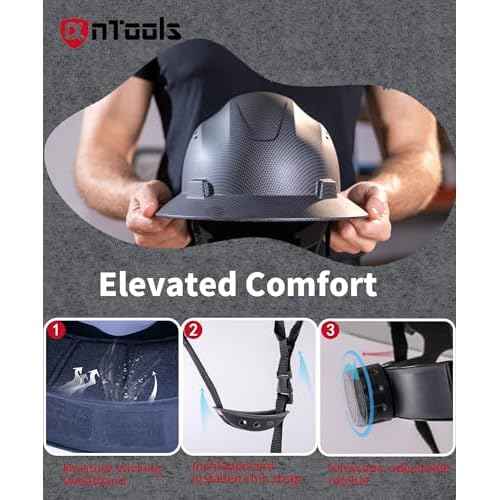 Carbon Fiber Design Full Brim Hard Hat, OSHA Approved Construction Hard Hats for Men, 4-Point Adjustable Suspension, ANSI Z89.1