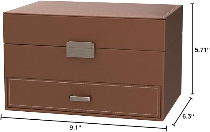 Dajasan Jewelry Organizer Box, Large Jewelry Boxes for Women Girls, Compact 3 Layers Jewelry Storage Case with Drawer, Gift Idea for Christmas, Valentine's Day, Birthday, Mother's Day (Rose Gold)