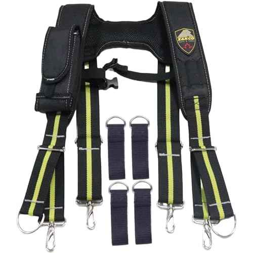 ZAKCO SSP424 Adjustable H Style Tool Belt Suspender. Tool Belt Padded Harness. Tool Belt Shoulder Straps. 1680D Polyester & Breathable. 4 Way Adjustable, Full, Black