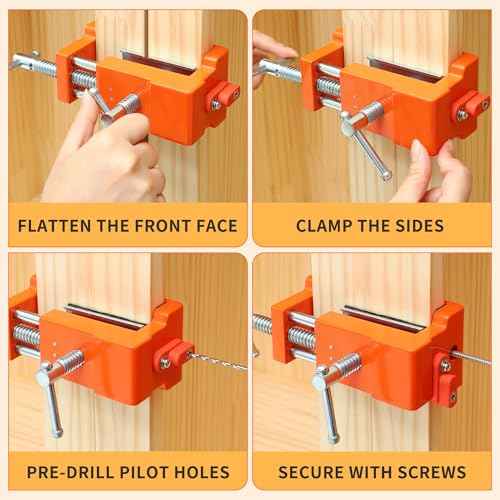 2 Pack Cabinet Clamps with Protective Case & Drill Bit - Heavy Duty Face Frame Clamps for Woodworking, Cabinetry, DIY - Orange Alignment Claw Clamp (Includes Extended Drill Bit)