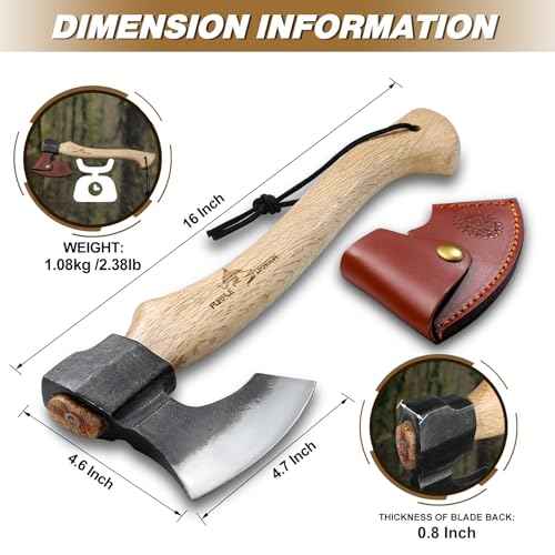 Purple Dragon Camping Hatchet Axe, 16 Inch Small Hand Hatchet with Wood Handle, Bushcraft Axe for Wood Splitting, Chopping & Carving, Outdoor Survival Tool with Sheath for Garden & Forest Use