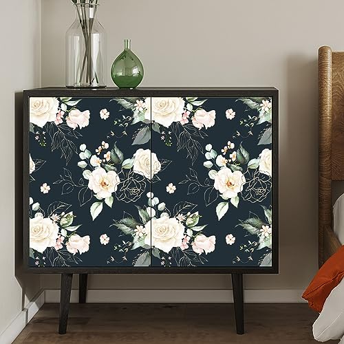 Floral Wallpaper Paper Peel and Stick Contact Paper Removable Black Gold Leaf Easy Peel Off Vinyl Wallpaper Self Adhesive for Bedroom Living Room 17.7 in x 6.6 ft