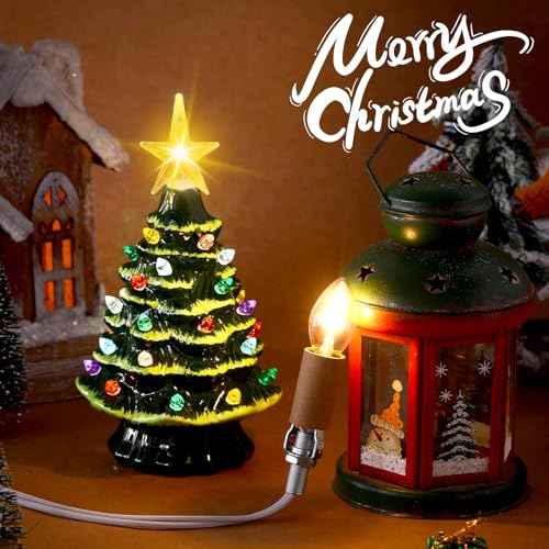 Honoson 6 Pack Small Christmas Tree Wiring Kit with LED Bulb, Ceramic Christmas Tree Replacement Lights, E12 Candelabra Base, Lamp Wiring Kit Nice for Desk Lamp Lighting and DIY Projects