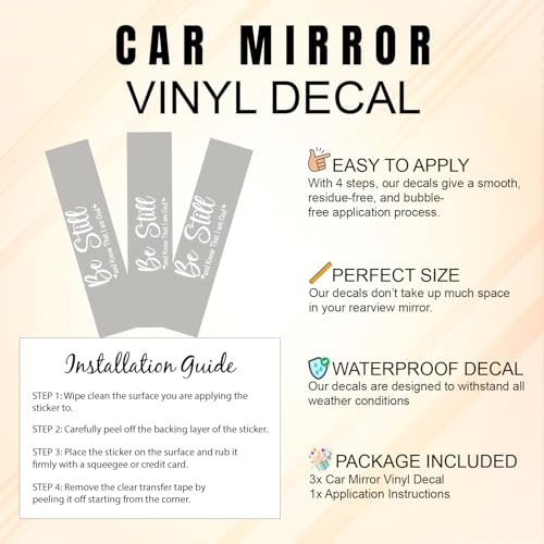 (3 Pcs) Be Still and Know That I Am God Mirror Sticker Inspirational Bible Verse Vinyl Decal for Christian Believers Ideal for Car Rear View Mirror Window Laptop or Motorcycle 4 Inches