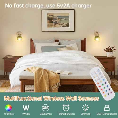 Vintage Battery Operated Wall Sconce Set of 2, 5000mAh Rechargeable Wall Light, Indoor Battery Powered Wall Lamp for Bedside Bedroom Living Room, Tulip Green
