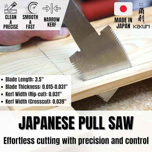 KAKURI Azebiki Japanese Pull Saw 3.5" - Curved Handsaw for Mid-Panel, Hole & Groove Cutting - Ryoba Double Edge Blade for Rip & Crosscut - Made in Japan