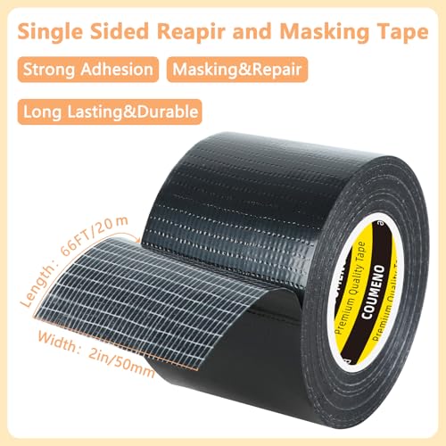 Heavy Duty Masking Repair Tape for Sealing and Repair, Strong Stickness Duct Tape 2inX66FT Black