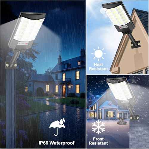 4 Pack Solar Outdoor Lights, Motion Sensor Flood Light, Dusk to Dawn Street Lights with Remote Control, IP66 Waterproof Solar Powered Parking Lot Lights, 6500k Dimmable Security Lamps