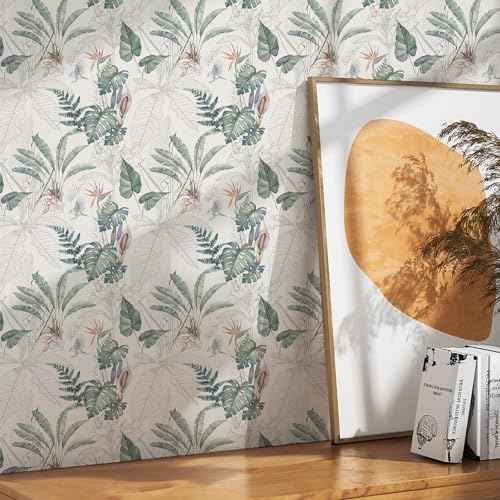 Peel and Stick Wallpaper Tropical Botanical Palm Tree Leaf Contact Paper Waterproof Self Adhesive Removable Floral Boho Vinyl Roll for Bathroom Bedroom Living Room Kitchen 17.32" x 118.11"
