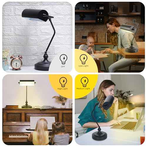 CONCA Classic Antique Touch Adjustable LED Desk & Piano Lamp with Eye Protection - Black (Bulb Included)