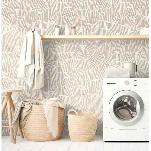 Guvana Beige Peel and Stick Wallpaper Boho Beige and White Contact Paper Modern Striped Self Adhesive Waterproof Wall Paper for Bathroom Bedroom Decor Removable Temporary Rv Wallpaper Roll17.3¡¿78.7"