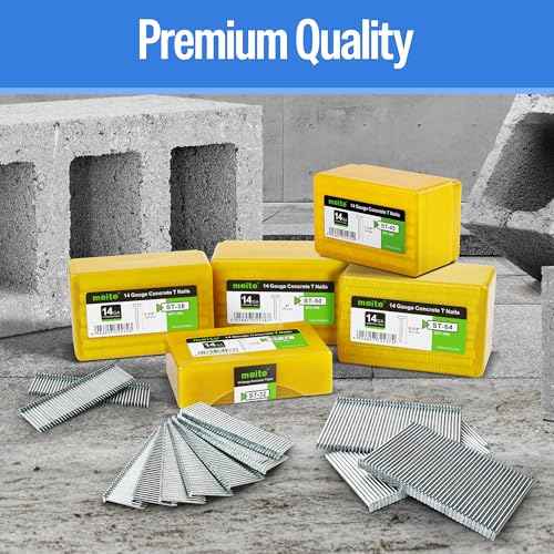 meite 14 Gauge Concrete Nails 400PCS 1-1/4" Length T Nails for Concrete Nailer Galvanized Rust-Proof T-Nails for Pneumatic Nail Gun Furring Strips