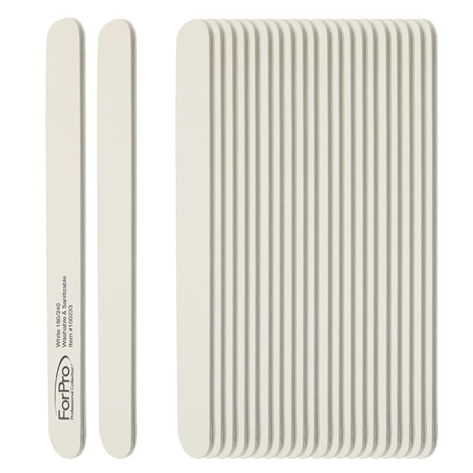 ForPro White Foam Board, 180/240 Grit, Mylar Manicure and Pedicure Nail File, 7” L x .75” W, 50-Count