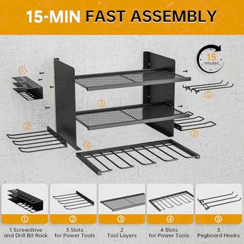 Power Tool Organizer Wall Mount, 3 Layer 8 Drill Holder Tool Shelf Storage Rack for Garage Organization, Birthday Gifts for Him Men Dad Husband Anniversary Fathers Day, Cool Gadget Stocking Stuffer