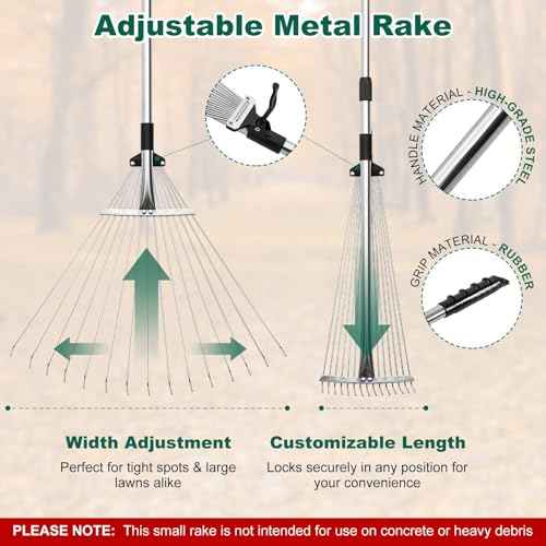 Leaf Grabber and Adjustable Metal Rake Set with Long Handle, 79-Gallon Reusable Yard Waste Bags & Gloves ? Complete Leaf Collector Tool Kit
