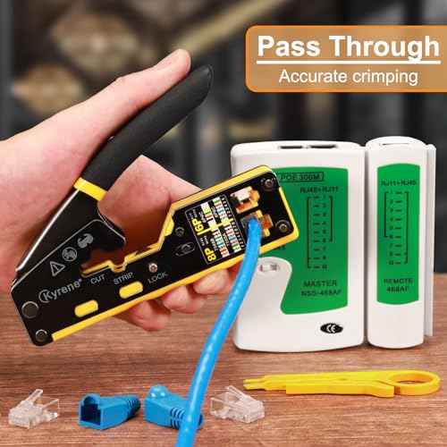 Pass Through RJ45 Crimp Tool Kit, RJ45 Ethernet Crimper Cat5 Cat5e Cat6 Crimping Tool Kit
