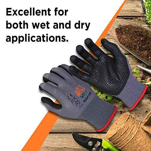 WOLF Ultra-Thin Nitrile Foam Palm Coated Glove with Tacky Dot Grip, Multi Purpose