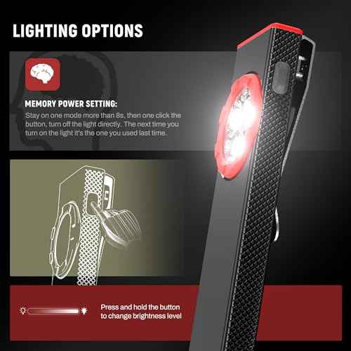 lexall EDC Flashlight, 2 Pack 800Lumen Rechargeable Pocket Flat Flashlight, Magnetic LED Flashlight with Clip, Dimmable Mini Area Light for Car Repairs/Inspection/Travel/Emergency/Camping