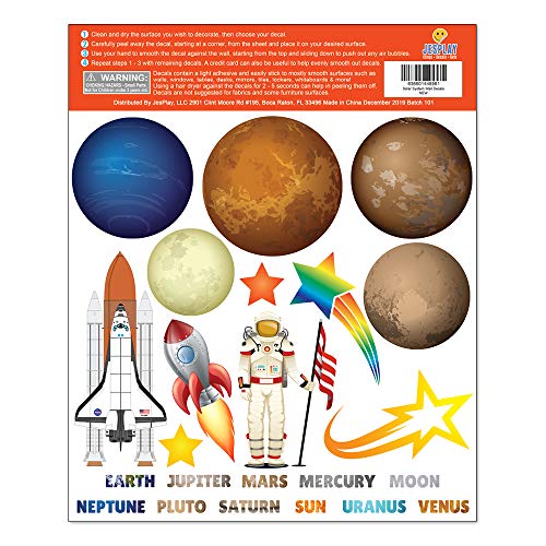 Solar System Adhesive Wall Decals - Wall D?cor Stickers for Kids & Toddlers Include Planets, Earth, Mars, Jupiter & More - Reusable Wall Decor for Bedroom, Living Room, Nursery, Classroom
