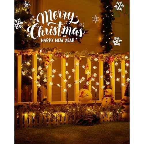 Brightown Snowflake Lights Outdoor Pathway, 8 Packs Lighted Branches Christmas Yard Decor, Small Christmas Tree with Lights, Twig Branch Light Outdoor Christmas Decorations Yard, Warm White