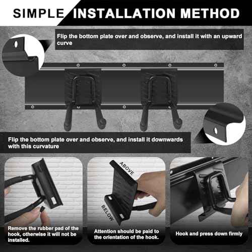 Garage Tool Organizer Wall Mount 48 inches Sturdy Storage Rack with Adjustable Hooks, Anti-Rust - Easy Installation, 12 Packs Capacity Garden Tool Organizer