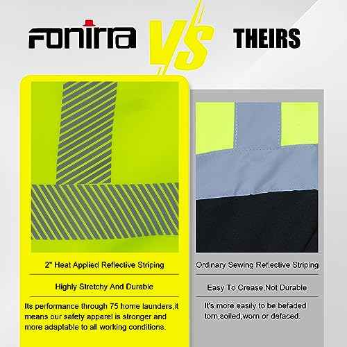 FONIRRA High Visibility Safety Work Hoodie for men Construction Hi Vis Reflective Fleece Sweatshirt with Zipper ANSI Class 3