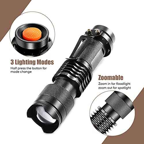 Mudder 10 Pack Mini LED Flashlight 3 Lighting Modes Small Adjustable Handheld Flashlight with Belt Clip for Camping Home Hiking Outdoor Work(Black, White Light)