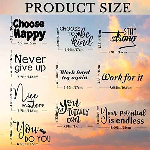 10 Pcs Inspirational Wall Decals Peel and Stick Vinyl Positive Quotes Wall Decor Removable Waterproof Motivational Window Stickers for Bedroom Office School Classroom Living Room Bathroom