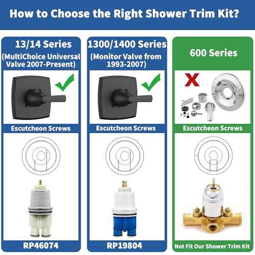 Replacement for D Faucet 14 Series Single-Function Shower Valve Trim Kit, Matte Black Shower Trim Kit Shower Handle T14064-BL(Without Cartridge)
