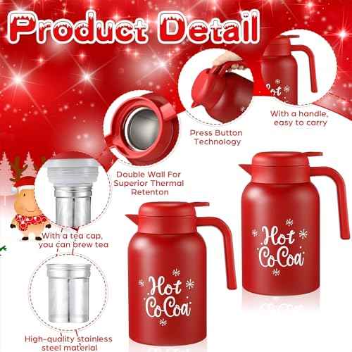 LemonRoad 2 Pcs 68 oz Hot Chocolate Dispenser Red Cocoa Drink Dispenser Christmas Cocoa bar Thermal Coffee Carafe for Hot Drinks Chocolate Tea Beverage for Party Supplies